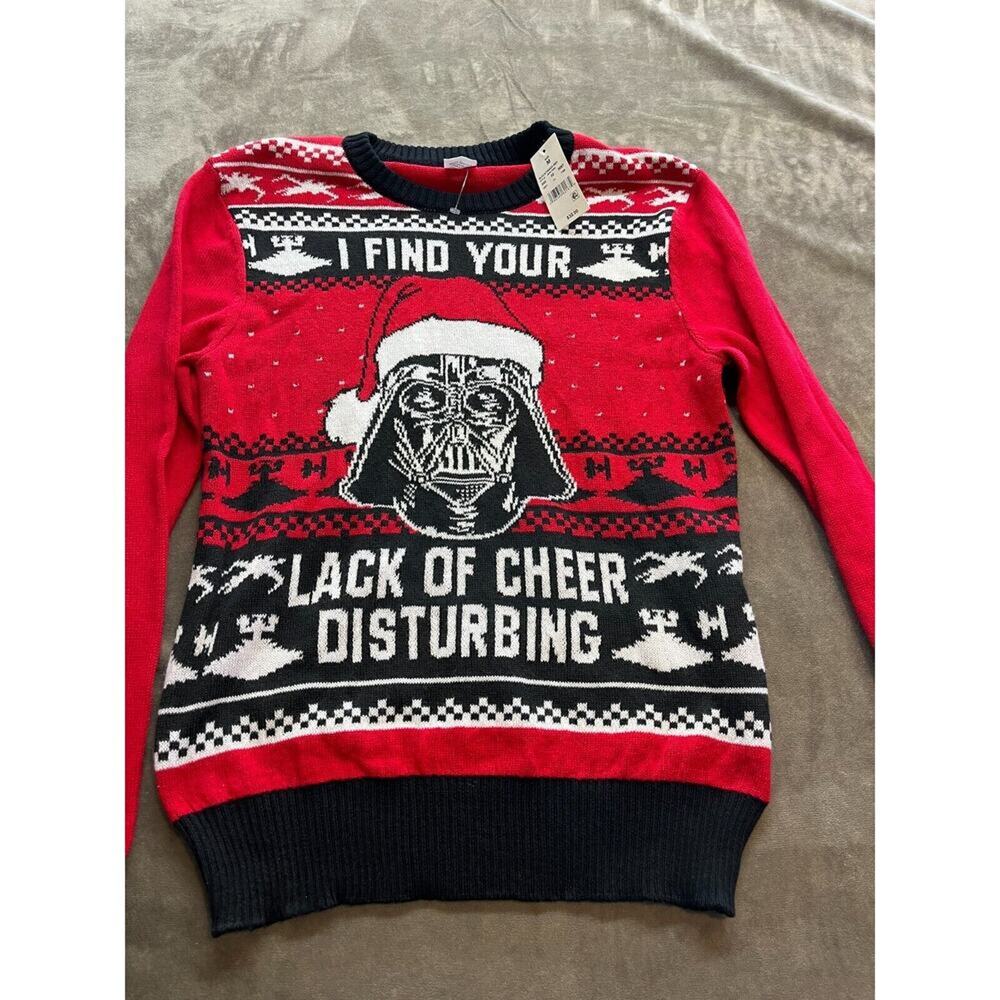 Star Wars Darth Vader Pullover Sz Medium Holiday Red Ugly Christmas Sweater‎ Nwt